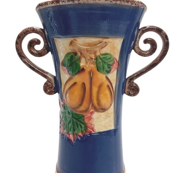 Blue Yellow Fruit Vase 11" Charleston Style Handcrafted Decor - Picture 5 of 12